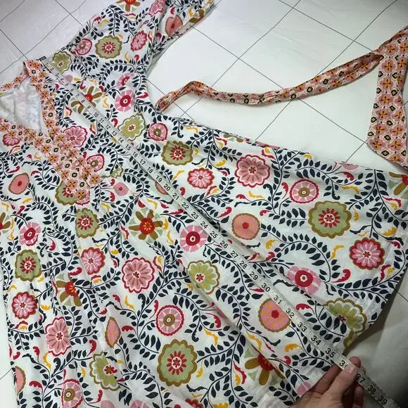 Boden Dress Womens 10 Regular Notch Neck Cotton Opulent Garden Ivory Fit Flare - Picture 14 of 14